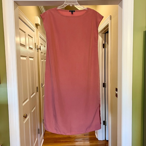 EUC Eileen Fisher Sandwashed Chutney Tencel Side Slit Cap Sleeve Midi Dress XS - Picture 6 of 6